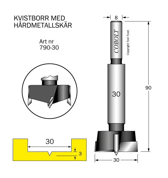 HM Kvistborr D=30 TL=90 S=8