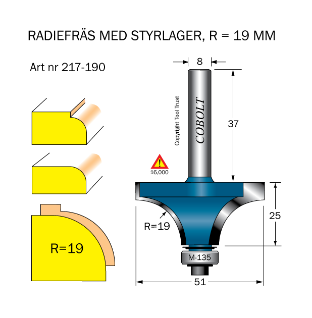 Avrundningsfräs R=19 D=51 L=25 S=8 - 3