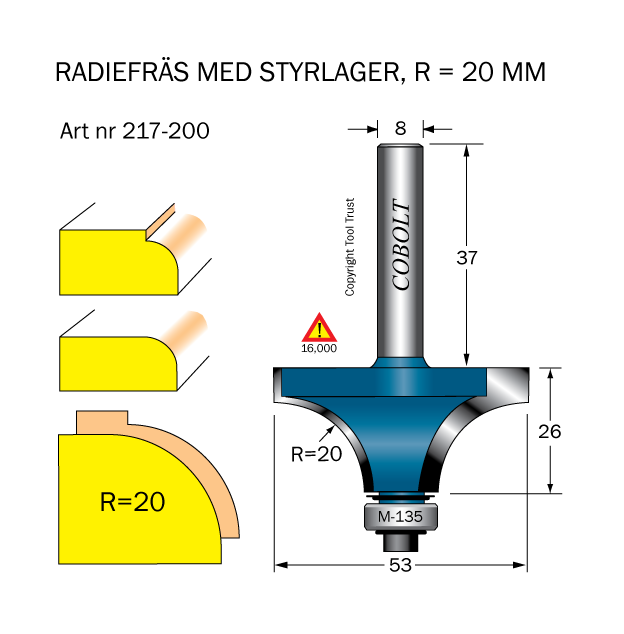 Avrundningsfräs R=20 D=53 L=26 S=8 - 3