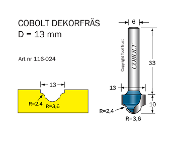Dekorfräs D=13, R= 2,4/3,6
