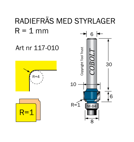 Avrundningsfräs R=1 D=10 L=6 S=6 - 2
