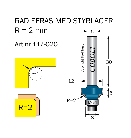Avrundningsfräs R=2 D=12 L=6 S=6 - 2