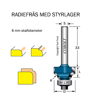 Avrundningsfräs R=3.2 D=19 L=9.5 S=6