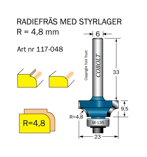 Avrundningsfräs R=4.8 D=23 L=9.5 S=6 - 2