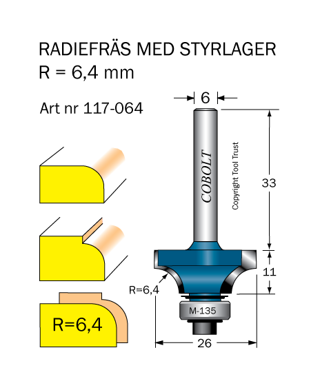 Avrundningsfräs R=6.4 D=26 L=11 S=6 - 2