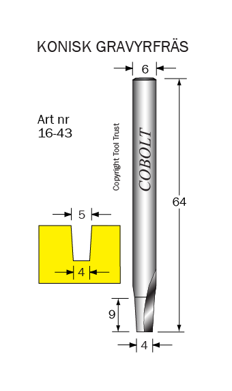 Konisk fräs D=4mm, S=6mm