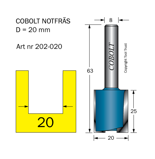 Notfräs D=20 L=25 TL=63 S=8 - 2
