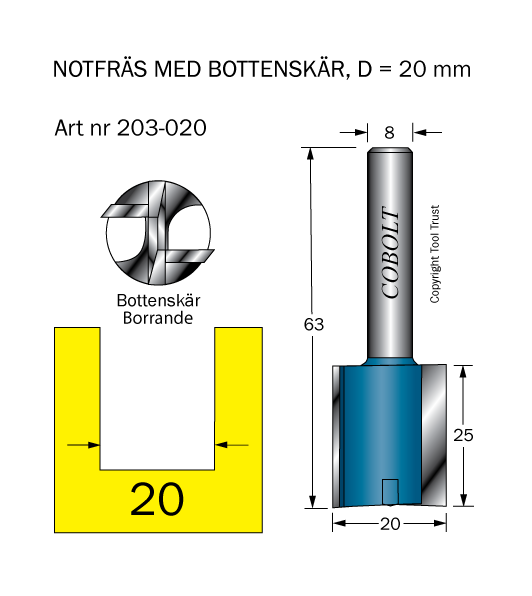 Notfräs D=20 L=25 TL=63 S=8 - 2