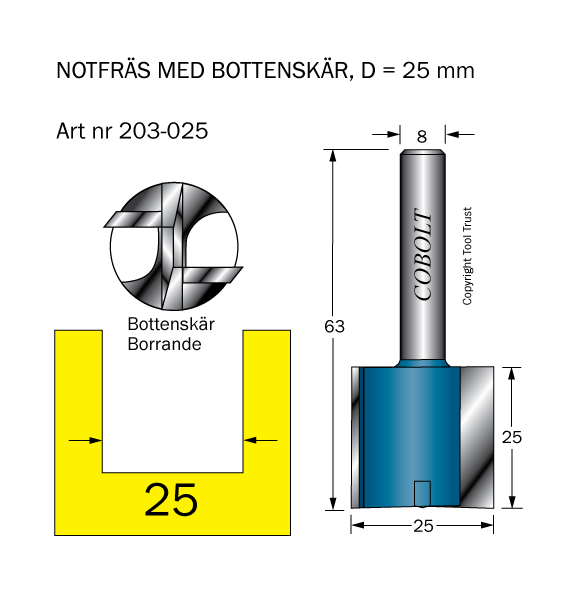 Notfräs D=25 L=25 TL=63 S=8 - 2