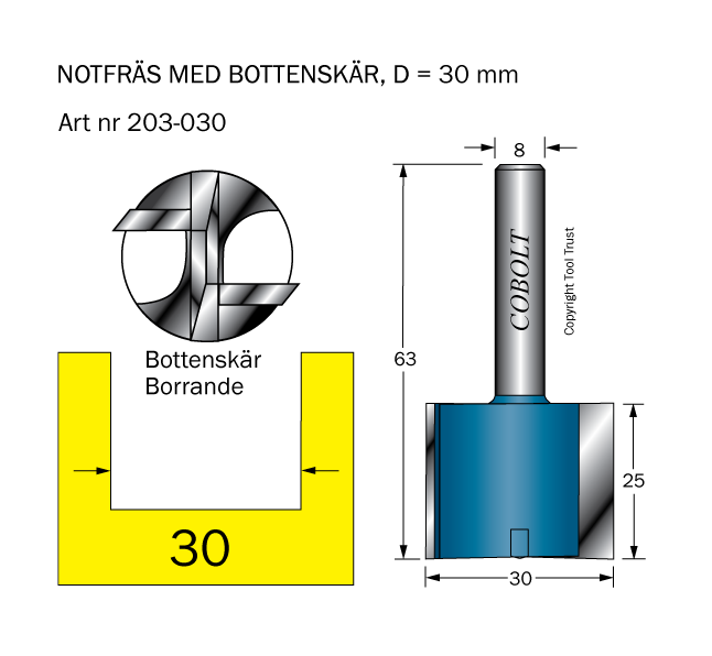 Notfräs D=30 L=25 TL=63 S=8 - 2