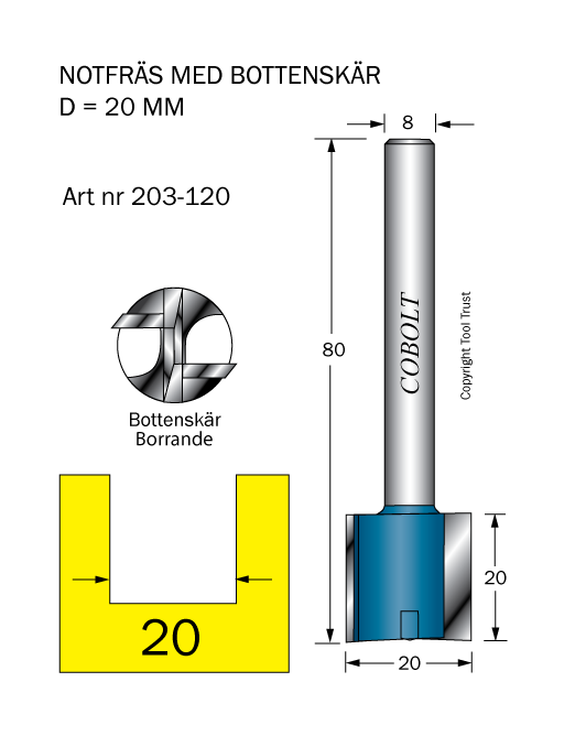 Notfräs D=20 L=20 TL=80 S=8 - 2