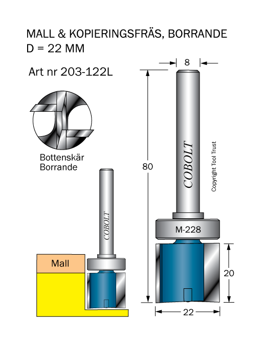 Mallfräs D=22 L=20 TL=80 S=8 - 2