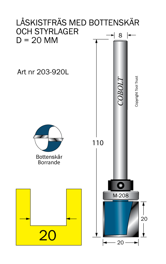 Låskistfräs D=20 L=20 TL=110 S=8