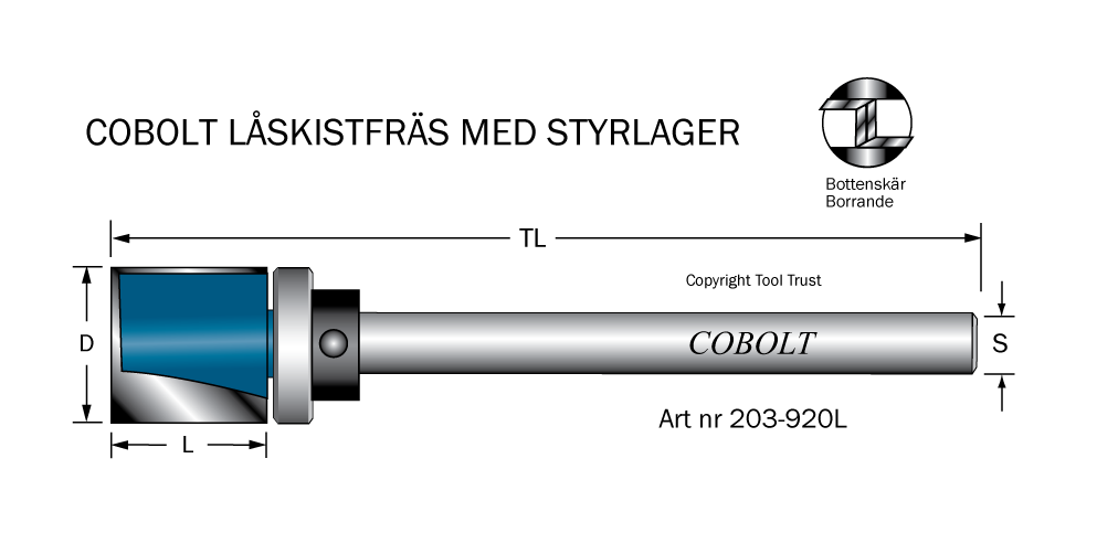 Låskistfräs D=20 L=20 TL=110 S=8
