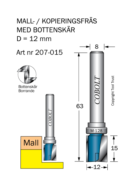 Mallfräs D=12 L=15 TL=63 S=8 - 2