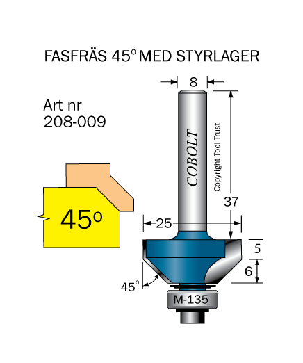 Fasfräs 45° L=6 D=25 S=8 - 2