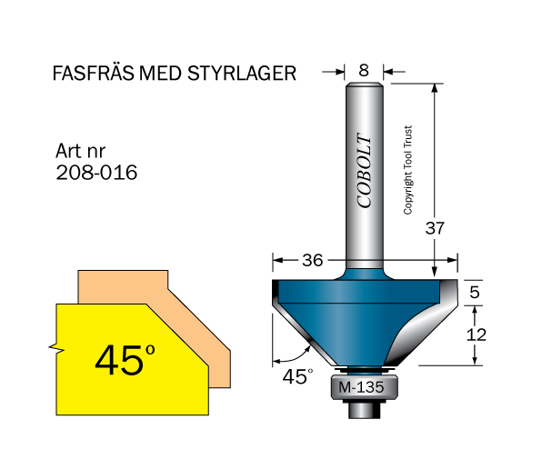 Fasfräs 45° L=12 D=36 S=8 - 2