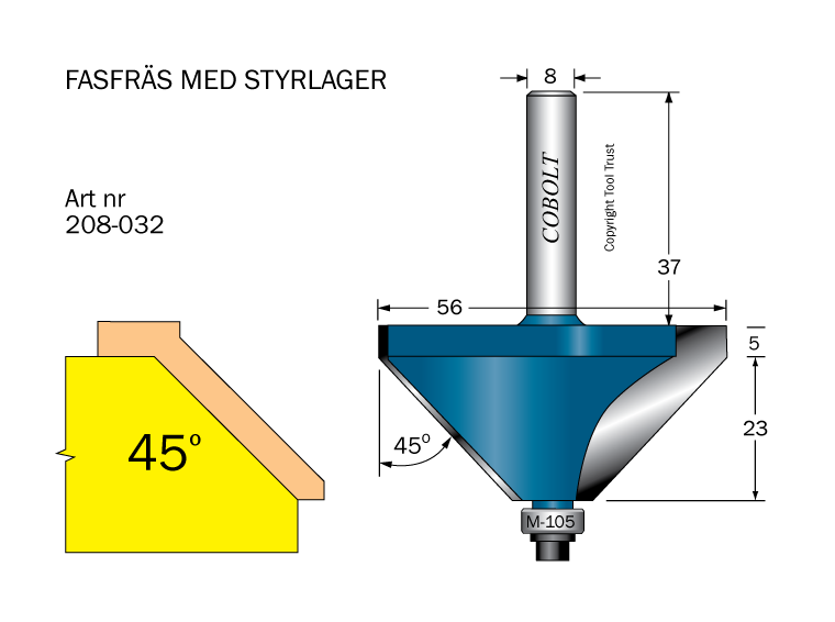 Fasfräs 45° L=23 D=56 S=8 - 2
