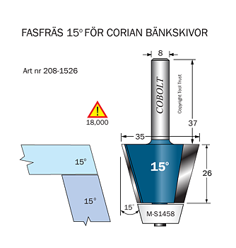 Fasfräs 15° L=26 D=35 S=8