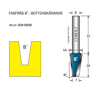 Fasfräs 8° L=25 D1=14 D2=7 S=8
