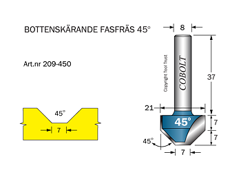 Fasfräs 45° L=7 D1=21 D2=7 S=8