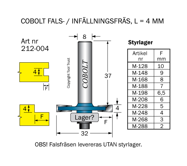 Falsfräs L=4 D=32 S=8 SL=37 - 2