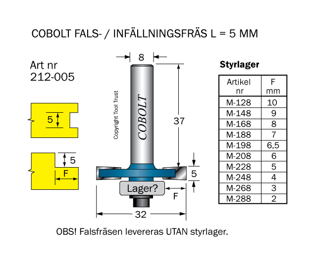 Falsfräs L=5 D=32 S=8 SL=37 - 2
