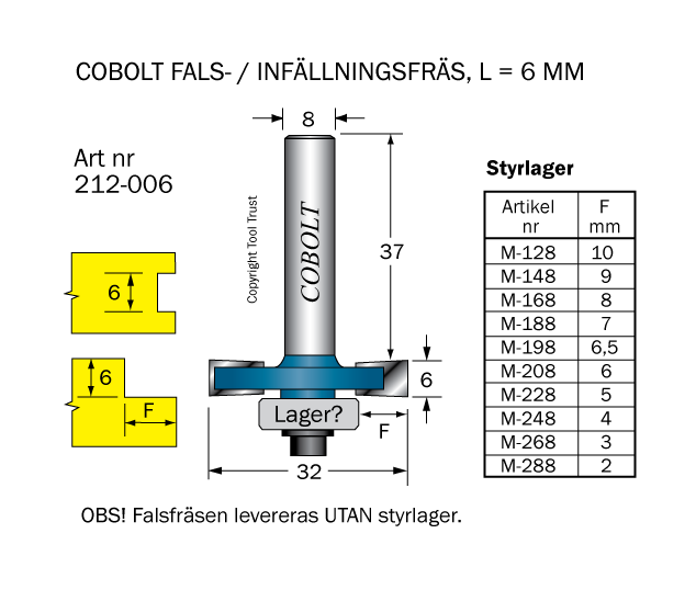 Falsfräs L=6 D=32 S=8 SL=37 - 2