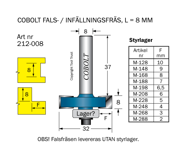 Falsfräs L=8 D=32 S=8 SL=37 - 2