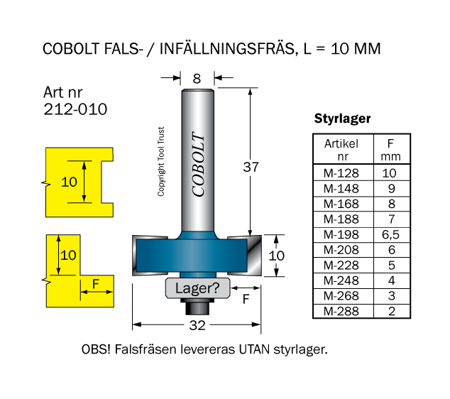 Falsfräs L=10 D=32 S=8 SL=37 - 2