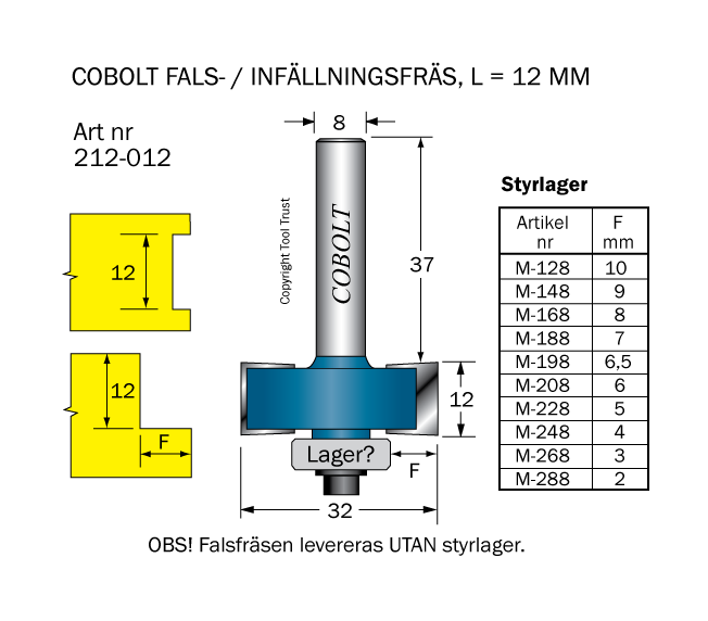 Falsfräs L=12 D=32 S=8 SL=37 - 2