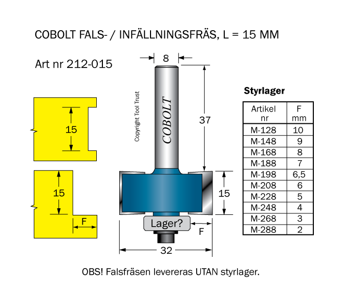 Falsfräs L=15 D=32 S=8 SL=37 - 2