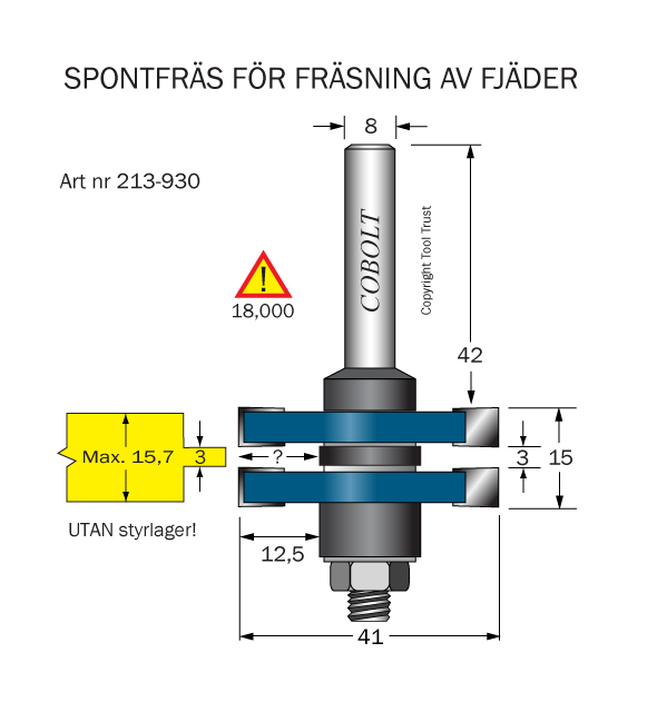 Spontfräs L1=3 L2=15.7 D=41 S=8