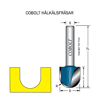 Hålkälsfräs R=5 D=10 L=10 TL=49 S=8