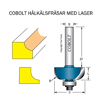 Hålkälsfräs R=8 L=12 D=29 SL=37 S=8