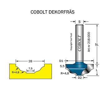 Dekorfräs D=28, R=4, L=12