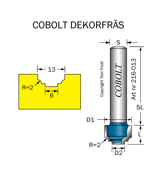 Dekorfräs D1=13, D2=6, R=2