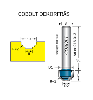 Dekorfräs D1=13, D2=6, R=2