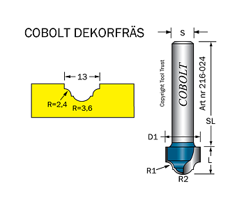 Dekorfräs D=13, R=2,4 / 3,6
