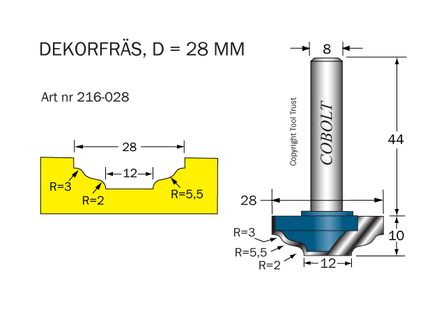 Dekorfräs D=28 R=3/5.5/2 S=8