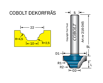 Dekorfräs D=22, R=4,5 / R=2,5