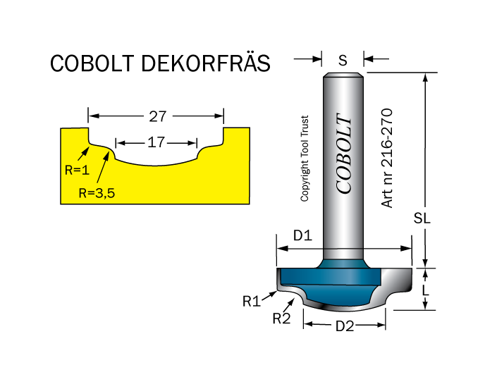 Dekorfräs D=27,R=1/22/23/2,38