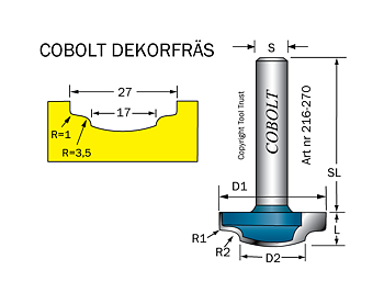 Dekorfräs D=27,R=1/22/23/2,38