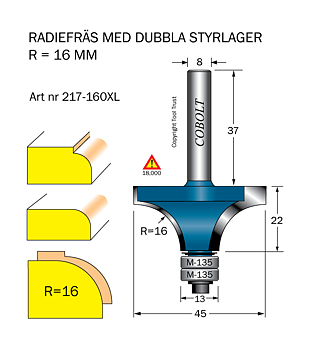 Avrundningsfräs R=16 D=45 L=22 S=8