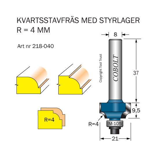 Kvartsstavfräs R=4 D=21 L=9.5 S=8 - 2