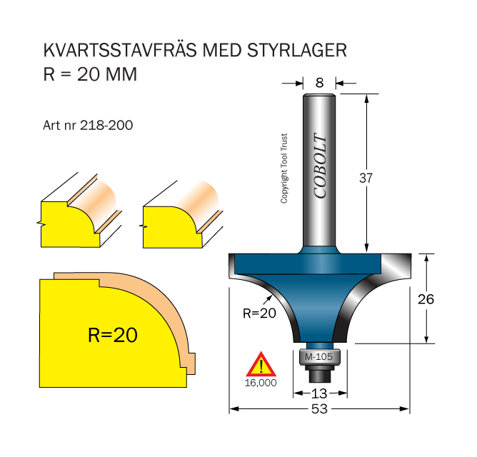 Kvartsstavfräs R=20 D=53 L=26 S=8 - 2