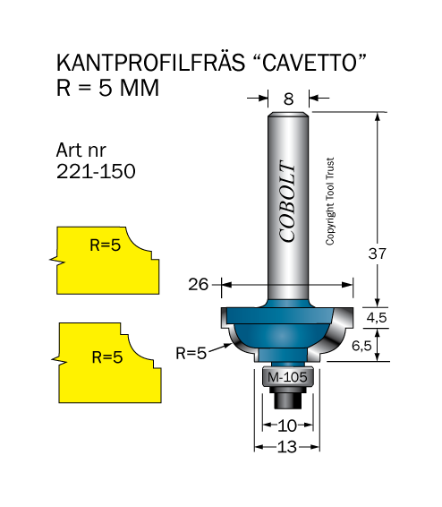 Kantprofilfräs CAVETTO R=5 L=11 F=8
