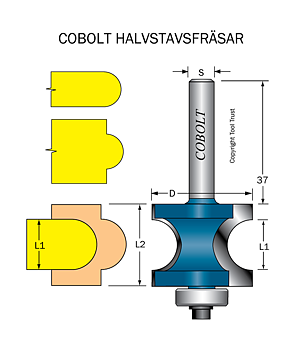 Halvstavfräs R=3 L1=6 L2=16 D=22 S=8