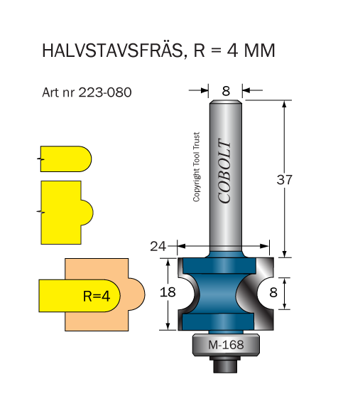 Halvstavfräs R=4 L1=8 L2=18 D=24 S=8 - 2