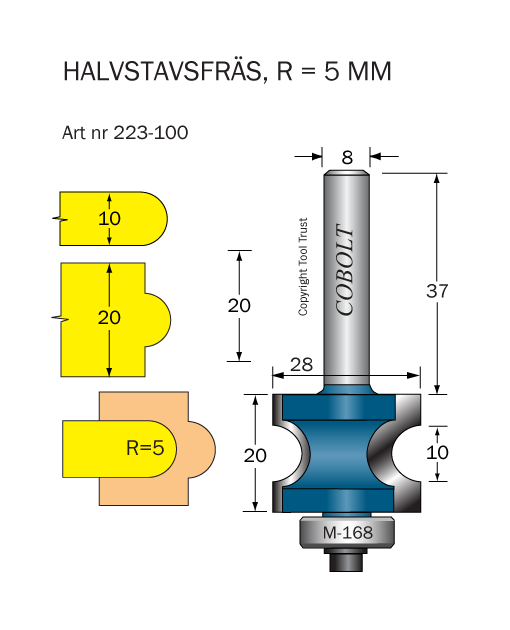 Halvstavfräs R=5 L1=10 L2=20 D=28 S=8 - 2